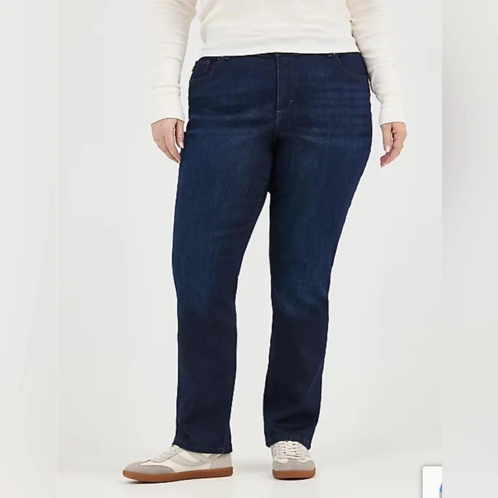 Lee Womens Relaxed Fit Straight Leg Jeans Mid Rise Stretch Dark Blue Plus Sz 30L